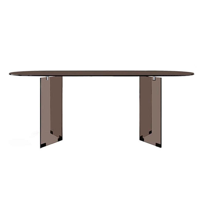 Clear Glass Contemporary Oval Table Glass Top Table with Double Pedestal Clearhalo ' dining_table' 'Dining Tables & Seating' 'Dining Tables' 'furn' 'furn_dining_table' 'Furniture' 'furniture_dining_table' 'Kitchen & Dining Furniture' 'kitchen&dining_furn' 'kitchen' 'kitchen_dining_table' 4680051