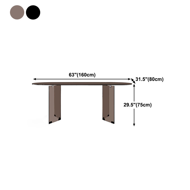 Clear Glass Contemporary Oval Table Glass Top Table with Double Pedestal Clearhalo ' dining_table' 'Dining Tables & Seating' 'Dining Tables' 'furn' 'furn_dining_table' 'Furniture' 'furniture_dining_table' 'Kitchen & Dining Furniture' 'kitchen&dining_furn' 'kitchen' 'kitchen_dining_table' 4680054