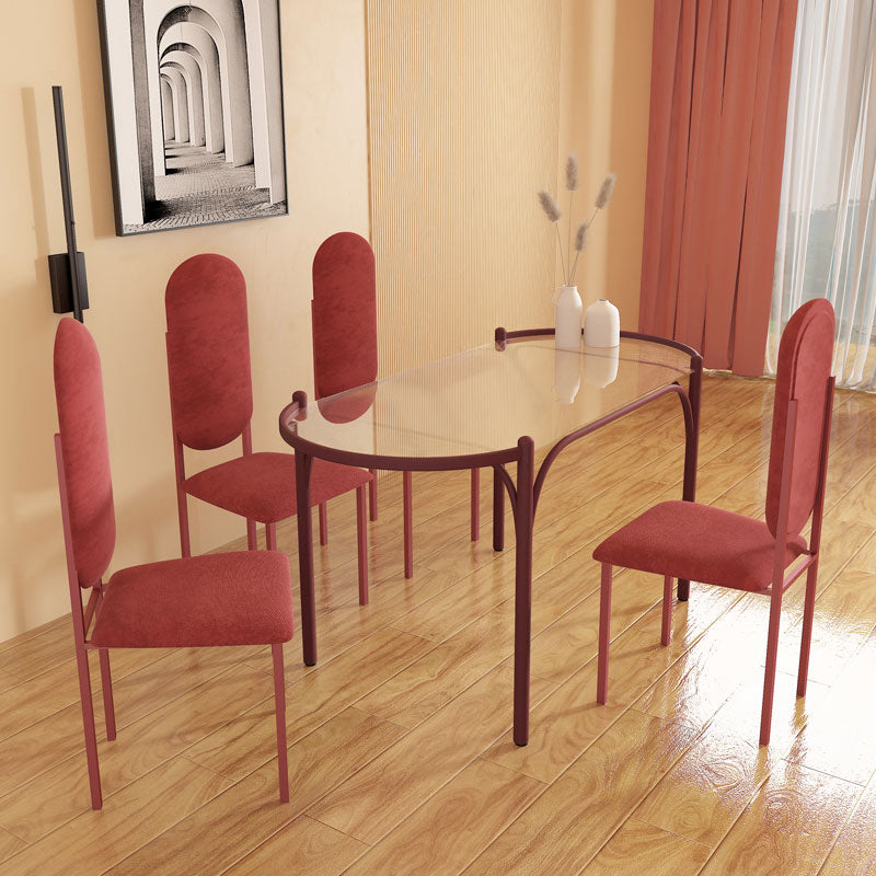 Modern Tempered Glass Dining Table for Restaurant Oval Indoor Table with 4 Legs Red 57.1"L x 29.5"W x 29.5"H Without Chairs Clearhalo ' dining_table' 'Dining Tables & Seating' 'Dining Tables' 'furn' 'furn_dining_table' 'Furniture' 'furniture_dining_table' 'Kitchen & Dining Furniture' 'kitchen&dining_furn' 'kitchen' 'kitchen_dining_table' 4680067