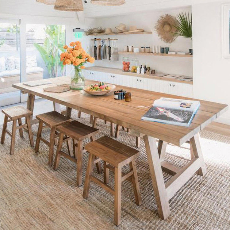 Pine Wood Dining Table Modern Rectangle Table with Double Pedestal Base 78.7"L x 35.4"W x 29.5"H Without Chairs Clearhalo ' dining_table' 'Dining Tables & Seating' 'Dining Tables' 'furn' 'furn_dining_table' 'Furniture' 'furniture_dining_table' 'Kitchen & Dining Furniture' 'kitchen&dining_furn' 'kitchen' 'kitchen_dining_table' 4680094