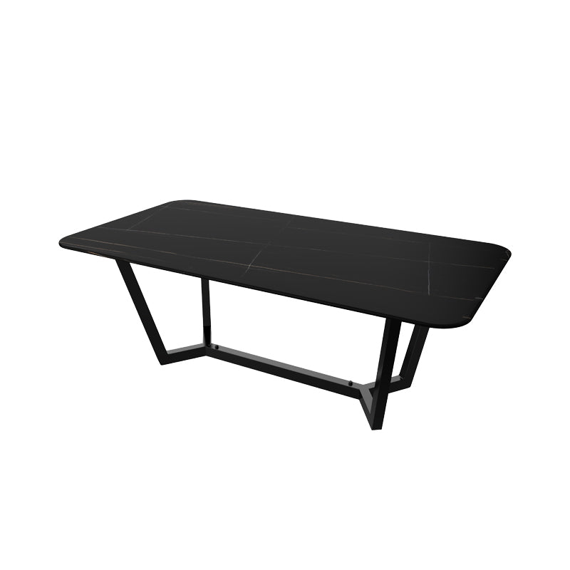 Sintered Stone Top Modern Table for Restaurant Oval Dining Table with Trestle Base Black Without Chairs Clearhalo ' dining_table' 'Dining Tables & Seating' 'Dining Tables' 'furn' 'furn_dining_table' 'Furniture' 'furniture_dining_table' 'Kitchen & Dining Furniture' 'kitchen&dining_furn' 'kitchen' 'kitchen_dining_table' 4680139