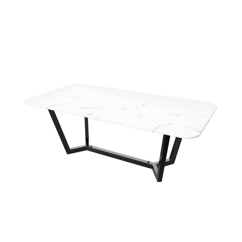 Sintered Stone Top Modern Table for Restaurant Oval Dining Table with Trestle Base White Without Chairs Clearhalo ' dining_table' 'Dining Tables & Seating' 'Dining Tables' 'furn' 'furn_dining_table' 'Furniture' 'furniture_dining_table' 'Kitchen & Dining Furniture' 'kitchen&dining_furn' 'kitchen' 'kitchen_dining_table' 4680140