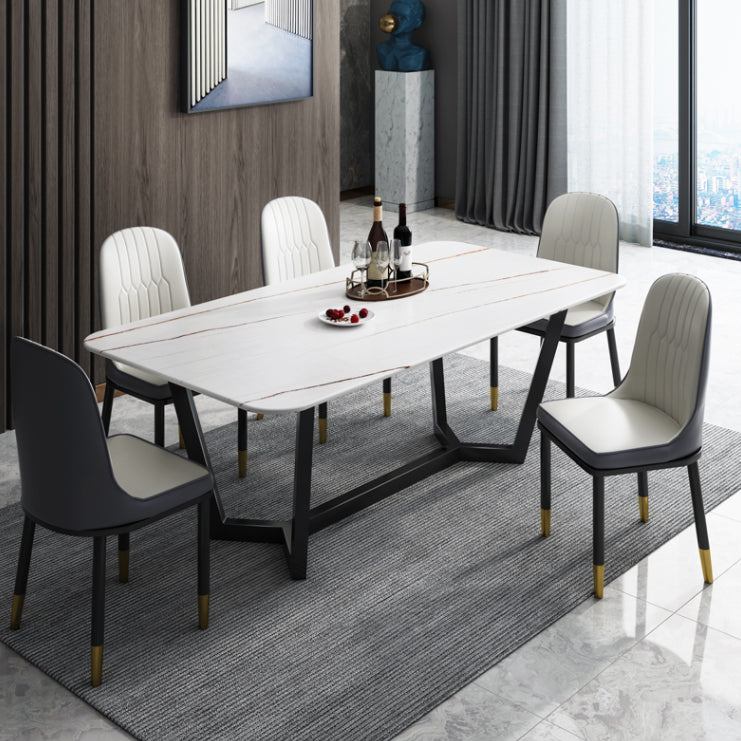 Sintered Stone Top Modern Table for Restaurant Oval Dining Table with Trestle Base White Gold 47.2"L x 23.6"W x 29.5"H Without Chairs Clearhalo ' dining_table' 'Dining Tables & Seating' 'Dining Tables' 'furn' 'furn_dining_table' 'Furniture' 'furniture_dining_table' 'Kitchen & Dining Furniture' 'kitchen&dining_furn' 'kitchen' 'kitchen_dining_table' 4680141