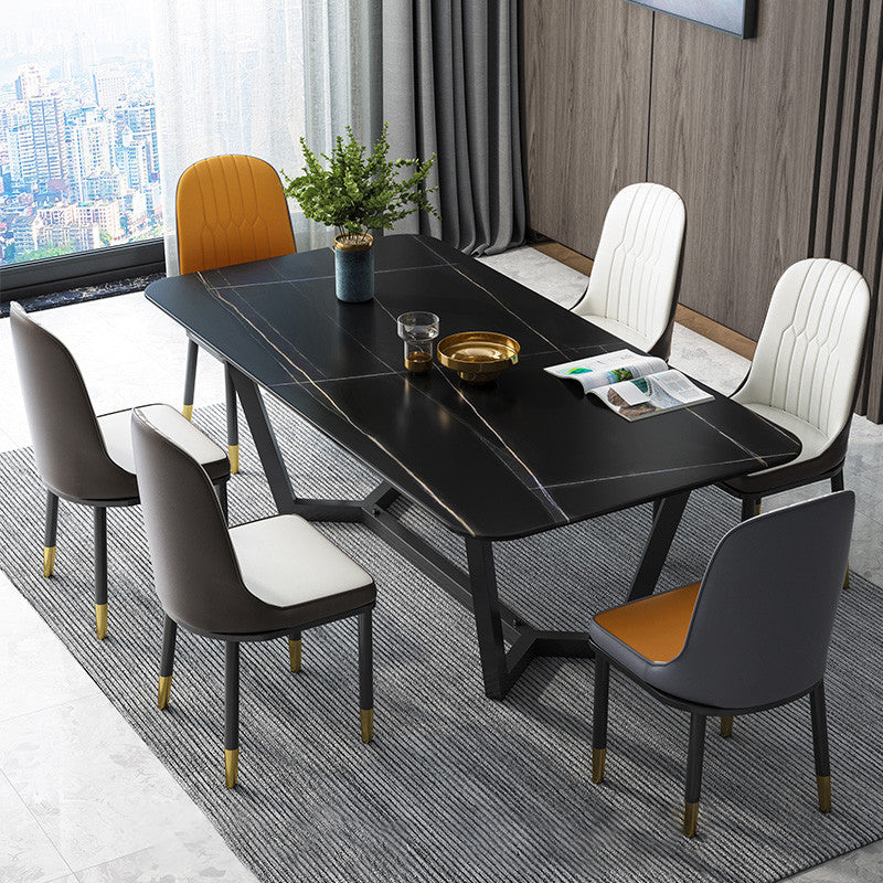 Sintered Stone Top Modern Table for Restaurant Oval Dining Table with Trestle Base Black 51.2"L x 27.6"W x 29.5"H Without Chairs Clearhalo ' dining_table' 'Dining Tables & Seating' 'Dining Tables' 'furn' 'furn_dining_table' 'Furniture' 'furniture_dining_table' 'Kitchen & Dining Furniture' 'kitchen&dining_furn' 'kitchen' 'kitchen_dining_table' 4680143