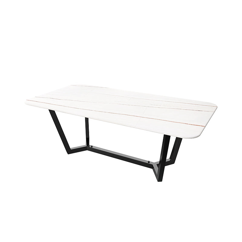 Sintered Stone Top Modern Table for Restaurant Oval Dining Table with Trestle Base White Gold Without Chairs Clearhalo ' dining_table' 'Dining Tables & Seating' 'Dining Tables' 'furn' 'furn_dining_table' 'Furniture' 'furniture_dining_table' 'Kitchen & Dining Furniture' 'kitchen&dining_furn' 'kitchen' 'kitchen_dining_table' 4680144