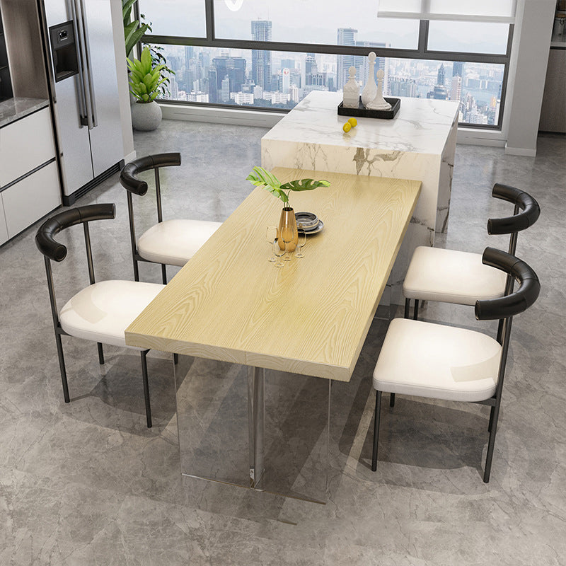 Solid Wood Dining Table Modern Rectangle Table with Double Pedestal Base Natural 70.9"L x 35.4"W x 29.5"H Without Chairs Clearhalo ' dining_table' 'Dining Tables & Seating' 'Dining Tables' 'furn' 'furn_dining_table' 'Furniture' 'furniture_dining_table' 'Kitchen & Dining Furniture' 'kitchen&dining_furn' 'kitchen' 'kitchen_dining_table' 4680197
