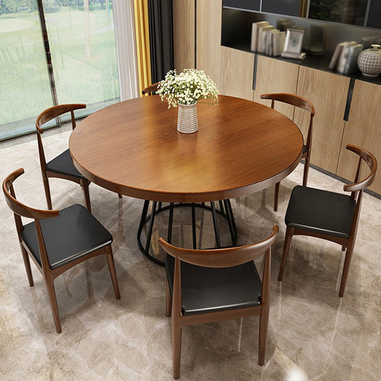 Contemporary Round Wood Table Standard Height Dining Table with Pedestal Base Walnut Without Chairs Clearhalo ' dining_table' 'Dining Tables & Seating' 'Dining Tables' 'furn' 'furn_dining_table' 'Furniture' 'furniture_dining_table' 'Kitchen & Dining Furniture' 'kitchen&dining_furn' 'kitchen' 'kitchen_dining_table' 4680273
