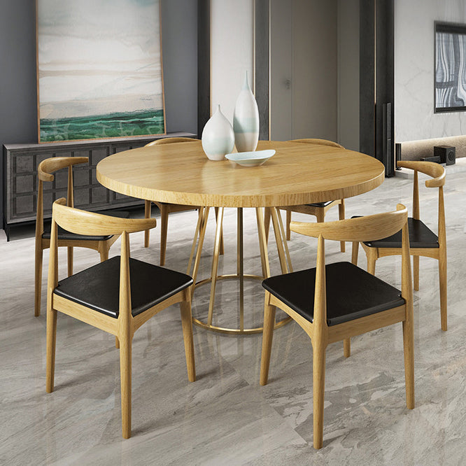 Contemporary Round Wood Table Standard Height Dining Table with Pedestal Base Wood 47.2"L x 47.2"W x 29.5"H Without Chairs Clearhalo ' dining_table' 'Dining Tables & Seating' 'Dining Tables' 'furn' 'furn_dining_table' 'Furniture' 'furniture_dining_table' 'Kitchen & Dining Furniture' 'kitchen&dining_furn' 'kitchen' 'kitchen_dining_table' 4680275