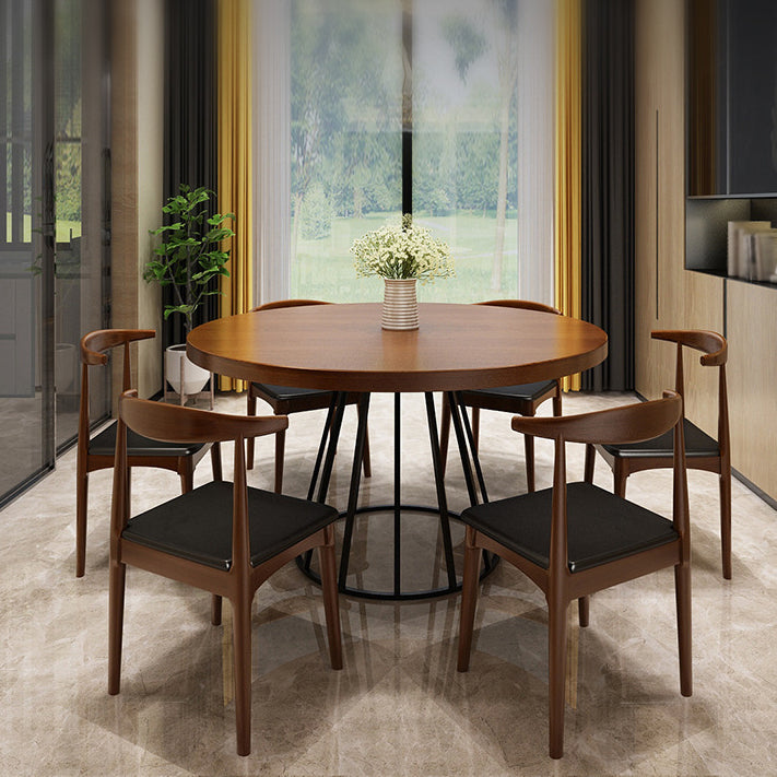 Contemporary Round Wood Table Standard Height Dining Table with Pedestal Base Walnut 70.9"L x 70.9"W x 29.5"H Without Chairs Clearhalo ' dining_table' 'Dining Tables & Seating' 'Dining Tables' 'furn' 'furn_dining_table' 'Furniture' 'furniture_dining_table' 'Kitchen & Dining Furniture' 'kitchen&dining_furn' 'kitchen' 'kitchen_dining_table' 4680276