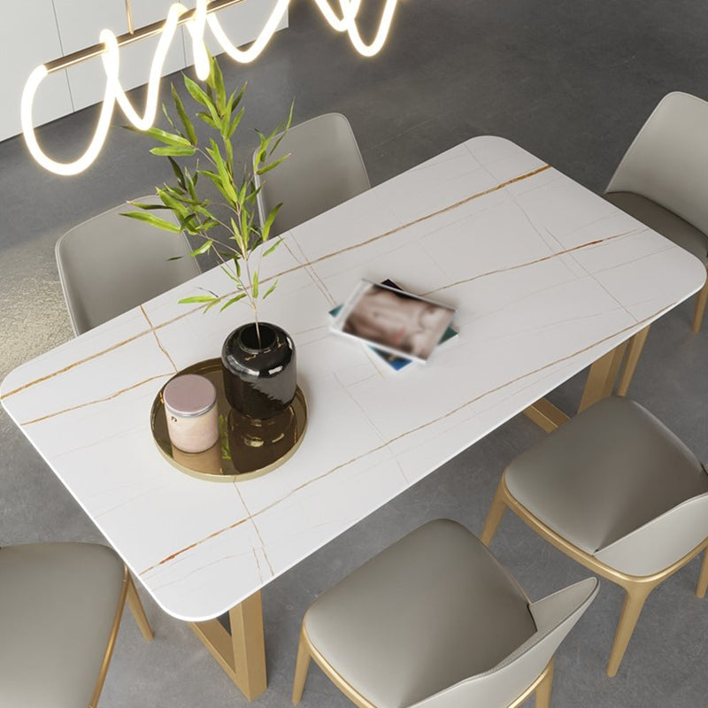 Luxury Sintered Stone Top Dining Table Rectangle Table with Trestle Base Gold 55.1"L x 31.5"W x 29.5"H Without Chairs Clearhalo ' dining_table' 'Dining Tables & Seating' 'Dining Tables' 'furn' 'furn_dining_table' 'Furniture' 'furniture_dining_table' 'Kitchen & Dining Furniture' 'kitchen&dining_furn' 'kitchen' 'kitchen_dining_table' 4680286