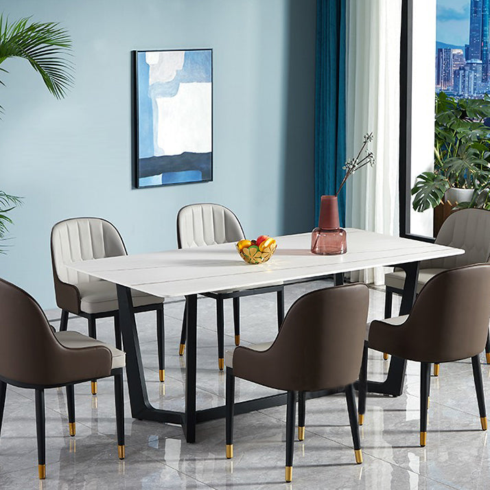 Luxury Sintered Stone Top Dining Table Rectangle Table with Trestle Base Black Without Chairs Clearhalo ' dining_table' 'Dining Tables & Seating' 'Dining Tables' 'furn' 'furn_dining_table' 'Furniture' 'furniture_dining_table' 'Kitchen & Dining Furniture' 'kitchen&dining_furn' 'kitchen' 'kitchen_dining_table' 4680288