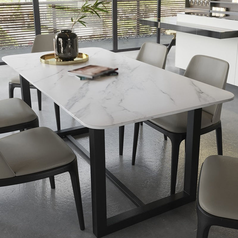 Luxury Sintered Stone Top Dining Table Rectangle Table with Trestle Base Clearhalo ' dining_table' 'Dining Tables & Seating' 'Dining Tables' 'furn' 'furn_dining_table' 'Furniture' 'furniture_dining_table' 'Kitchen & Dining Furniture' 'kitchen&dining_furn' 'kitchen' 'kitchen_dining_table' 4680296