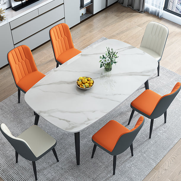 Stone Rectangle Dining Table Modern Metal Black Frame Tripod Dining Table Matte White 55.1"L x 31.5"W x 29.5"H Without Chairs Clearhalo ' dining_table' 'Dining Tables & Seating' 'Dining Tables' 'furn' 'furn_dining_table' 'Furniture' 'furniture_dining_table' 'Kitchen & Dining Furniture' 'kitchen&dining_furn' 'kitchen' 'kitchen_dining_table' 4680303