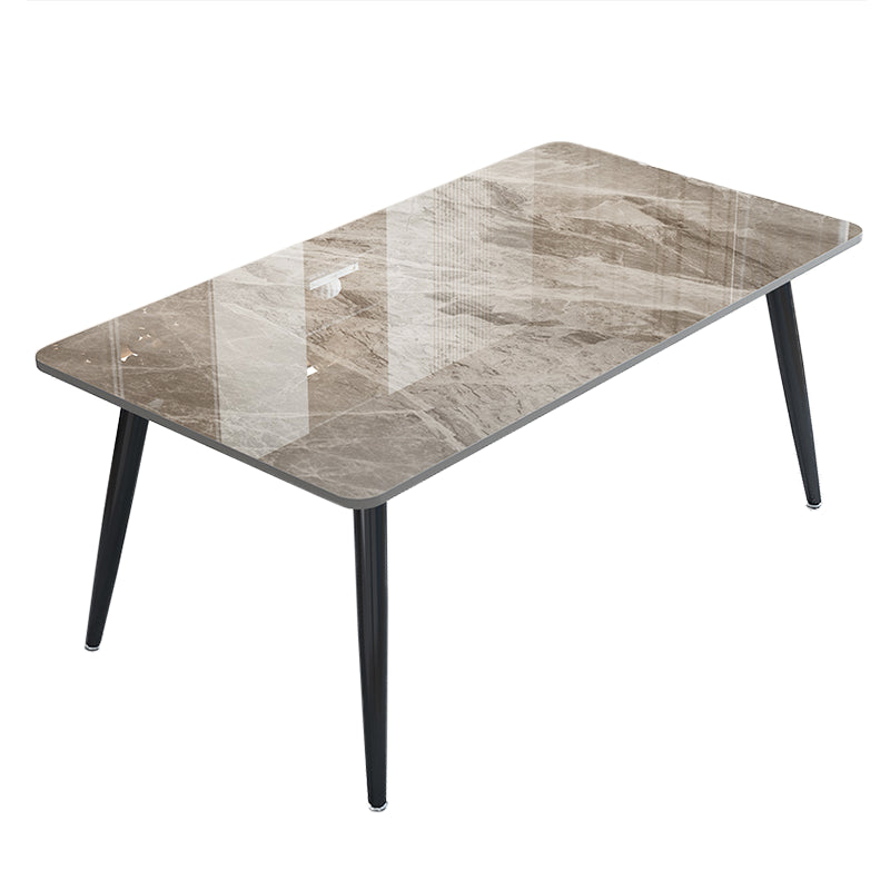 Stone Rectangle Dining Table Modern Metal Black Frame Tripod Dining Table Gray Without Chairs Clearhalo ' dining_table' 'Dining Tables & Seating' 'Dining Tables' 'furn' 'furn_dining_table' 'Furniture' 'furniture_dining_table' 'Kitchen & Dining Furniture' 'kitchen&dining_furn' 'kitchen' 'kitchen_dining_table' 4680304