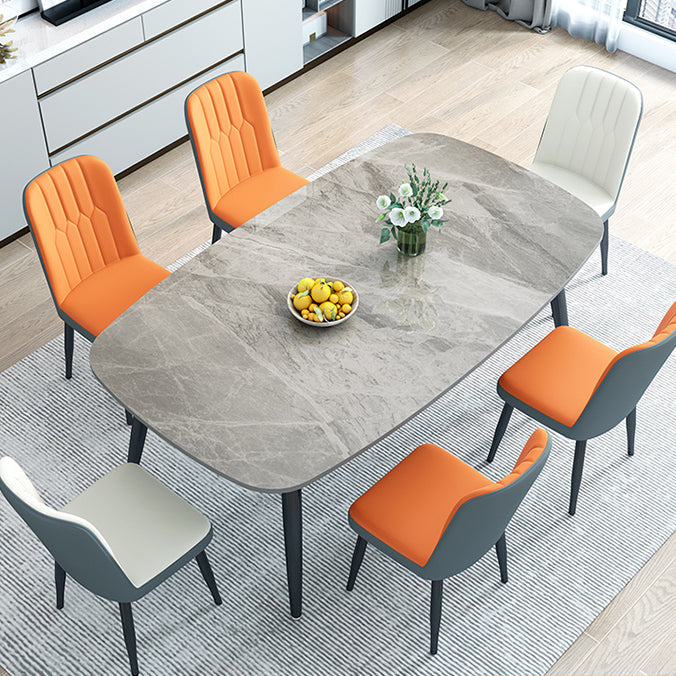 Stone Rectangle Dining Table Modern Metal Black Frame Tripod Dining Table Light Gray 55.1"L x 31.5"W x 29.5"H Without Chairs Clearhalo ' dining_table' 'Dining Tables & Seating' 'Dining Tables' 'furn' 'furn_dining_table' 'Furniture' 'furniture_dining_table' 'Kitchen & Dining Furniture' 'kitchen&dining_furn' 'kitchen' 'kitchen_dining_table' 4680306