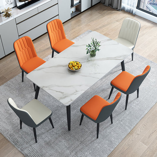 Stone Rectangle Dining Table Modern Metal Black Frame Tripod Dining Table White 47.2"L x 27.6"W x 29.5"H Without Chairs