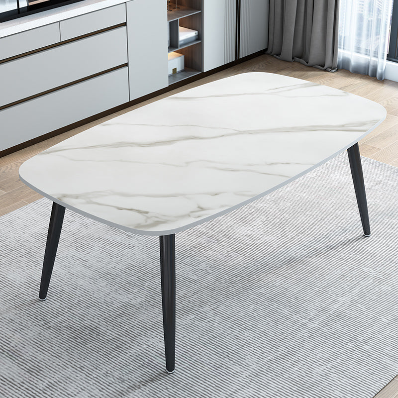 Stone Rectangle Dining Table Modern Metal Black Frame Tripod Dining Table Matte White Without Chairs Clearhalo ' dining_table' 'Dining Tables & Seating' 'Dining Tables' 'furn' 'furn_dining_table' 'Furniture' 'furniture_dining_table' 'Kitchen & Dining Furniture' 'kitchen&dining_furn' 'kitchen' 'kitchen_dining_table' 4680308