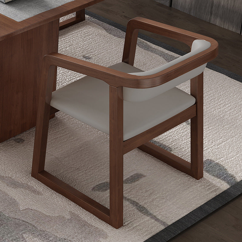 Scandinavian Wood Kitchen Dining Room Chair Open Back Arm Chair Grey 1 Piece Walnut Clearhalo ' kitchen&dining_furn' 'Dining Chairs' 'Dining Tables & Seating' 'dining_chair' 'furn' 'furn_dining_chair' 'Furniture' 'furniture_dining_chair' 'Kitchen & Dining Furniture' 'kitchen' 4680485