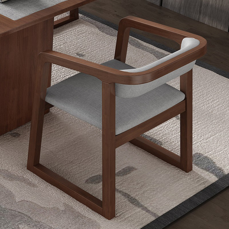 Scandinavian Wood Kitchen Dining Room Chair Open Back Arm Chair Dark Gray 1 Piece Walnut Clearhalo ' kitchen&dining_furn' 'Dining Chairs' 'Dining Tables & Seating' 'dining_chair' 'furn' 'furn_dining_chair' 'Furniture' 'furniture_dining_chair' 'Kitchen & Dining Furniture' 'kitchen' 4680488