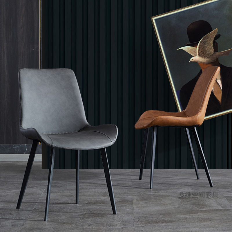 Industrial Arm Solid Back Dining Side Chair Faux Leather Side Chair Clearhalo ' kitchen&dining_furn' 'Dining Chairs' 'Dining Tables & Seating' 'dining_chair' 'furn' 'furn_dining_chair' 'Furniture' 'furniture_dining_chair' 'Kitchen & Dining Furniture' 'kitchen' 4680495