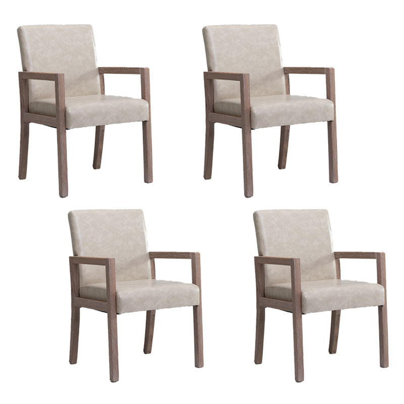 Farmhouse Restaurant Upholstered Arm Chair Matte Finish Solid Back Dining Chair Off-White Set of 4 Clearhalo ' kitchen&dining_furn' 'Dining Chairs' 'Dining Tables & Seating' 'dining_chair' 'Furniture' 'furniture_dining_chair' 'Kitchen & Dining Furniture' 'kitchen' 4680574