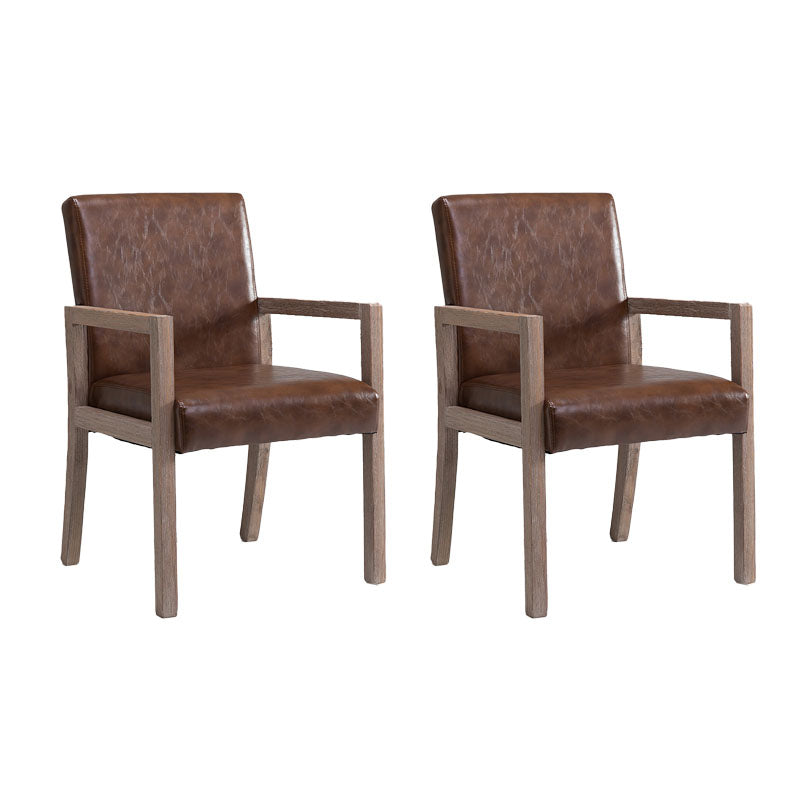 Farmhouse Restaurant Upholstered Arm Chair Matte Finish Solid Back Dining Chair Light Brown Set of 2 Clearhalo ' kitchen&dining_furn' 'Dining Chairs' 'Dining Tables & Seating' 'dining_chair' 'Furniture' 'furniture_dining_chair' 'Kitchen & Dining Furniture' 'kitchen' 4680595