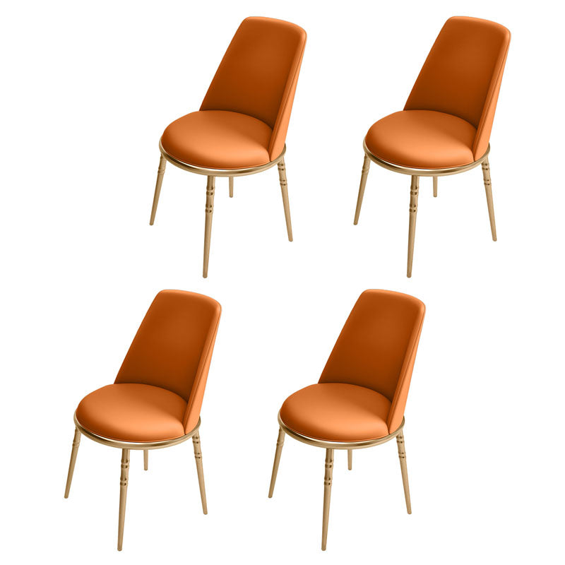 Scandinavian Faux Leather Side Chair for Home Armless Solid Back Chair Orange 4 Piece Set Clearhalo ' kitchen&dining_furn' 'Dining Chairs' 'Dining Tables & Seating' 'dining_chair' 'furn' 'furn_dining_chair' 'Furniture' 'furniture_dining_chair' 'Kitchen & Dining Furniture' 'kitchen' 4680822