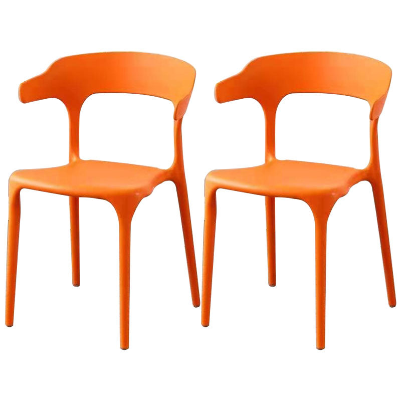 Modern Style Stackable Chairs Dining Armless Open Back Chair with Plastic Legs for Kitchen Orange-Red 2 Piece Set Clearhalo ' kitchen&dining_furn' 'Dining Chairs' 'Dining Tables & Seating' 'dining_chair' 'furn' 'furn_dining_chair' 'Furniture' 'furniture_dining_chair' 'Kitchen & Dining Furniture' 'kitchen' 4680937
