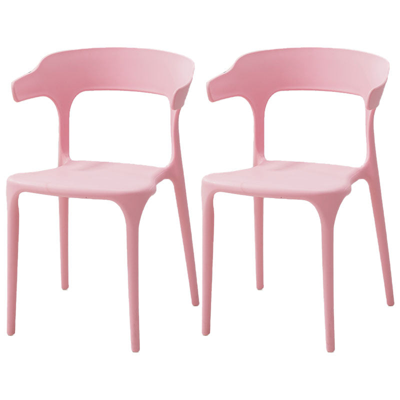 Modern Style Stackable Chairs Dining Armless Open Back Chair with Plastic Legs for Kitchen Pink 2 Piece Set Clearhalo ' kitchen&dining_furn' 'Dining Chairs' 'Dining Tables & Seating' 'dining_chair' 'furn' 'furn_dining_chair' 'Furniture' 'furniture_dining_chair' 'Kitchen & Dining Furniture' 'kitchen' 4680946