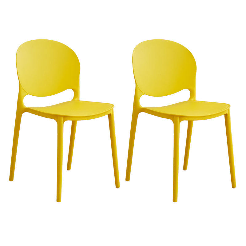 Modern Style Stackable Chair Dining Armless Open Back Chair with Plastic Legs for Kitchen Yellow 2 Piece Set Clearhalo ' kitchen&dining_furn' 'Dining Chairs' 'Dining Tables & Seating' 'dining_chair' 'furn' 'furn_dining_chair' 'Furniture' 'furniture_dining_chair' 'Kitchen & Dining Furniture' 'kitchen' 4680999