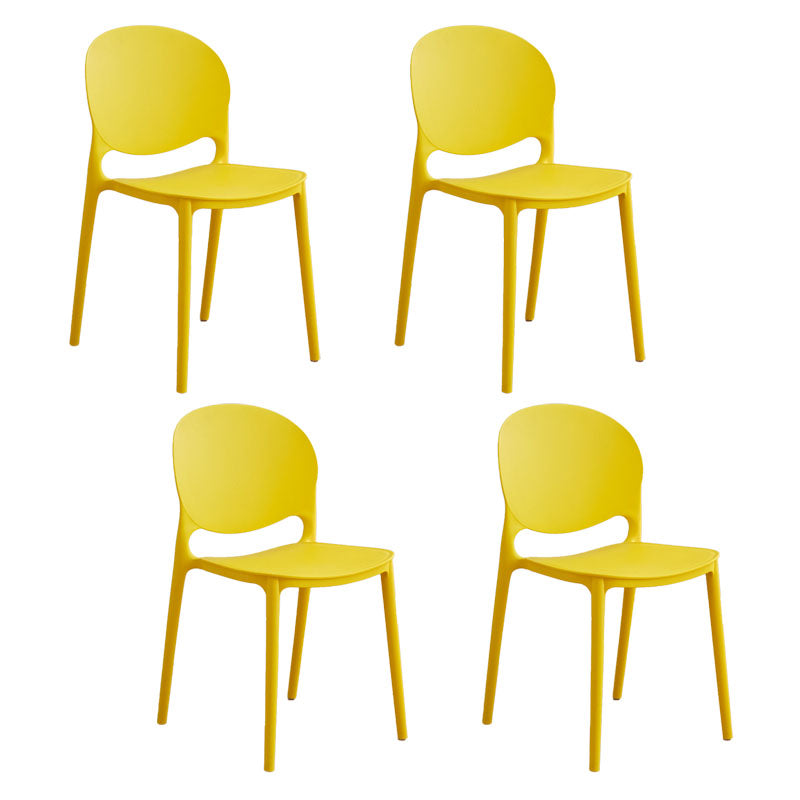 Modern Style Stackable Chair Dining Armless Open Back Chair with Plastic Legs for Kitchen Yellow 4 Piece Set Clearhalo ' kitchen&dining_furn' 'Dining Chairs' 'Dining Tables & Seating' 'dining_chair' 'furn' 'furn_dining_chair' 'Furniture' 'furniture_dining_chair' 'Kitchen & Dining Furniture' 'kitchen' 4681001