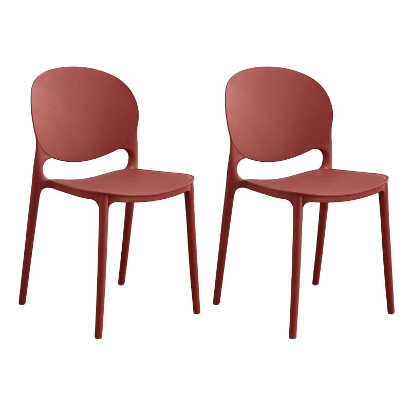 Modern Style Stackable Chair Dining Armless Open Back Chair with Plastic Legs for Kitchen Burgundy 2 Piece Set Clearhalo ' kitchen&dining_furn' 'Dining Chairs' 'Dining Tables & Seating' 'dining_chair' 'furn' 'furn_dining_chair' 'Furniture' 'furniture_dining_chair' 'Kitchen & Dining Furniture' 'kitchen' 4681019