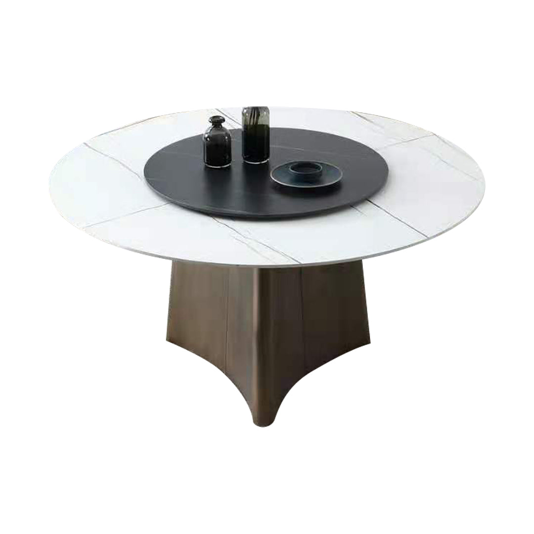 Contemporary Round Stone Standard Height Table Dining Table with Pedestal Base Matte White Without Chairs Clearhalo ' dining_table' 'Dining Tables & Seating' 'Dining Tables' 'furn' 'furn_dining_table' 'Furniture' 'furniture_dining_table' 'Kitchen & Dining Furniture' 'kitchen&dining_furn' 'kitchen' 'kitchen_dining_table' 4683737