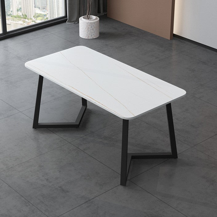 Modern 1/4/5/7 Pieces Dining Room Table Set Sintered Stone Dining Set White-Gold 63"L x 31"W Clearhalo 'Dining Room Sets' 'Dining Tables & Seating' 'dining_room_set' 'furn' 'furn_dining_room_set' 'Furniture' 'furniture_dining_room_set' 'Kitchen & Dining Furniture' 'kitchen&dining_furn' 'kitchen' 4684335