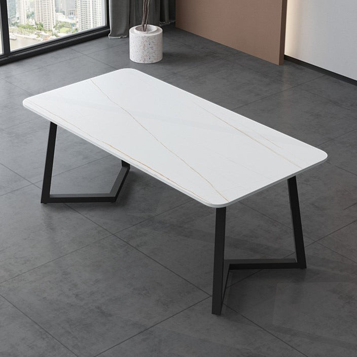 Modern 1/4/5/7 Pieces Dining Room Table Set Sintered Stone Dining Set White-Gold 71"L x 35"W Clearhalo 'Dining Room Sets' 'Dining Tables & Seating' 'dining_room_set' 'furn' 'furn_dining_room_set' 'Furniture' 'furniture_dining_room_set' 'Kitchen & Dining Furniture' 'kitchen&dining_furn' 'kitchen' 4684336