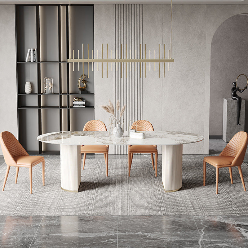 Contemporary 1/4/5/6/7 Pieces Dining Set Oval Sintered Stone Dining Room Set 5 Pieces: Table, 4 Chairs Clearhalo 'Dining Room Sets' 'Dining Tables & Seating' 'dining_room_set' 'furn' 'furn_dining_room_set' 'Furniture' 'furniture_dining_room_set' 'Kitchen & Dining Furniture' 'kitchen&dining_furn' 'kitchen' 4684363