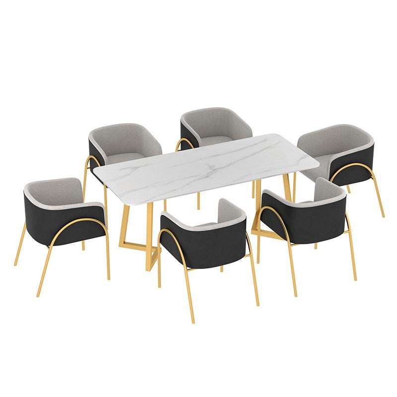 Glam 1/4/5/7 Pieces Dinette Set Sintered Stone Dining Table Set with Chairs 7 Pieces: Table, 6 Chairs Clearhalo 'Dining Room Sets' 'Dining Tables & Seating' 'dining_room_set' 'furn' 'furn_dining_room_set' 'Furniture' 'furniture_dining_room_set' 'Kitchen & Dining Furniture' 'kitchen&dining_furn' 'kitchen' 4684473