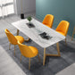 Glam 1/4/5 Pieces Dining Set Rectangle Stone Dining Table for Dining Room 5 Pieces: Table, 4 Orange Chairs Clearhalo 'Dining Room Sets' 'Dining Tables & Seating' 'dining_room_set' 'furn' 'furn_dining_room_set' 'Furniture' 'furniture_dining_room_set' 'Kitchen & Dining Furniture' 'kitchen&dining_furn' 'kitchen' 4684490