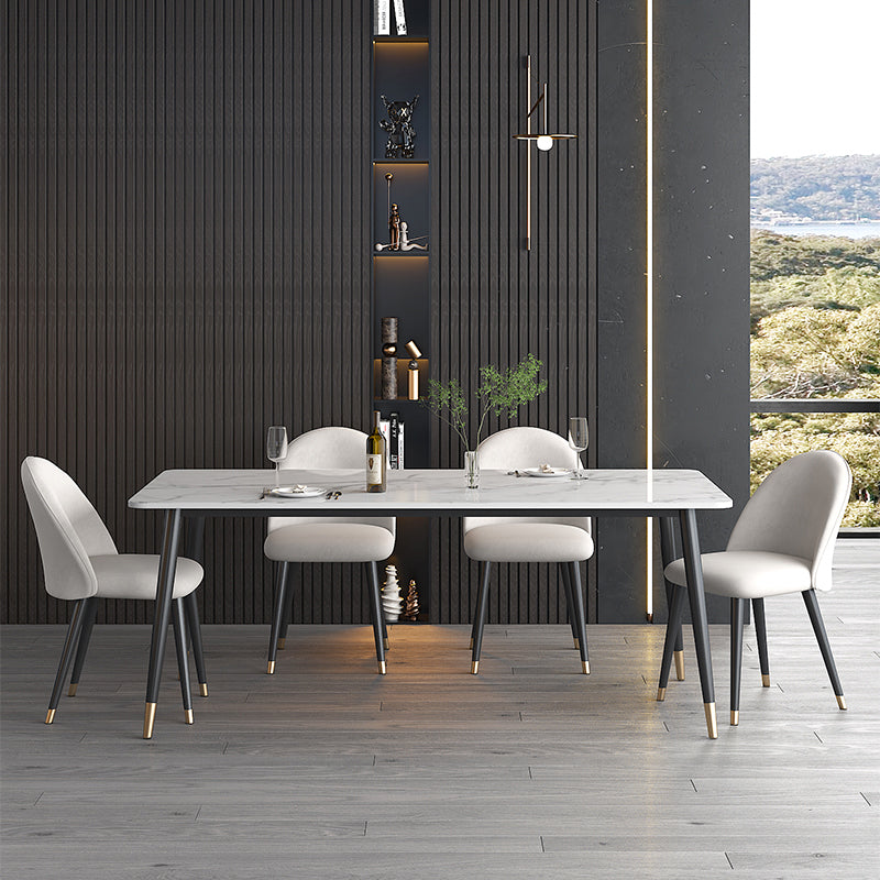 1/4/5 Pieces White Stone Dining Set Modern Solid Back Chair Rectangle Dining Furniture Clearhalo 'Dining Room Sets' 'Dining Tables & Seating' 'dining_room_set' 'furn' 'furn_dining_room_set' 'Furniture' 'furniture_dining_room_set' 'Kitchen & Dining Furniture' 'kitchen&dining_furn' 'kitchen' 4684528