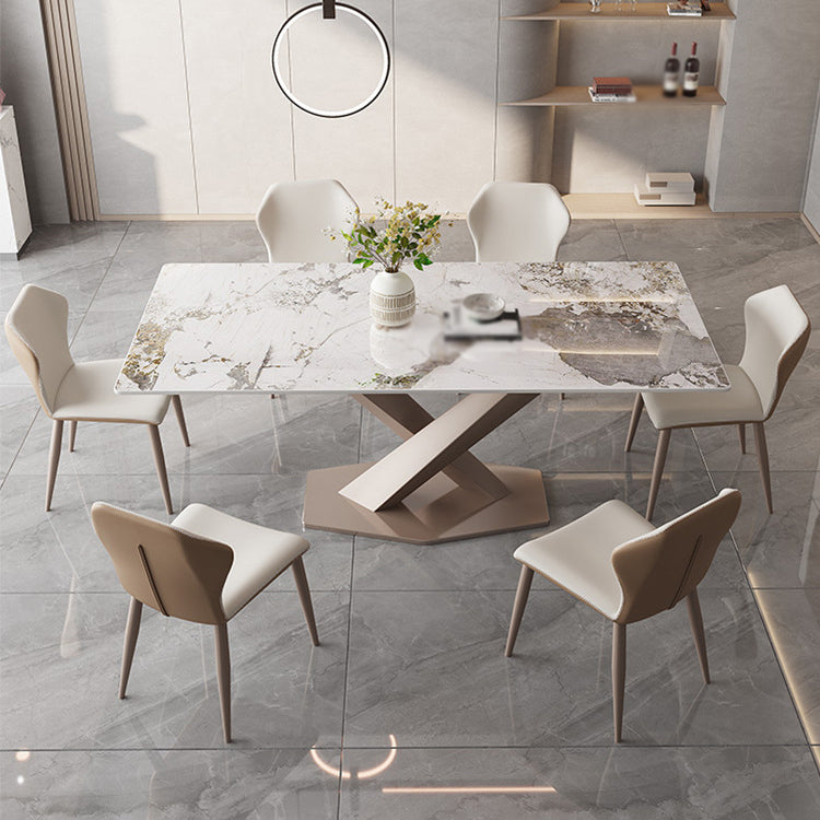 Contemporary 1/2/5/7/9 Pieces Dinette Set Rectangle Dining Table Set 7 Pieces: Table, 6 White Chairs Clearhalo 'Dining Room Sets' 'Dining Tables & Seating' 'dining_room_set' 'furn' 'furn_dining_room_set' 'Furniture' 'furniture_dining_room_set' 'Kitchen & Dining Furniture' 'kitchen&dining_furn' 'kitchen' 4684609