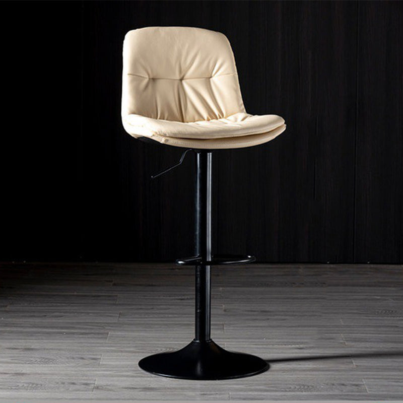 Adjustable Height Leather Footrest Bar Stool Matte Finish 31.49'' Low Back Stool Off-White Black 1 Piece Clearhalo 'Bar Furniture' 'Bar Stools' 'bar_stools' 'furn' 'furn_bar_stools' 'furniture_bar_stools' 'Kitchen & Dining Furniture' 'kitchen&dining_furn' 'kitchen' 'kitchen_furn' Furniture' 4684734