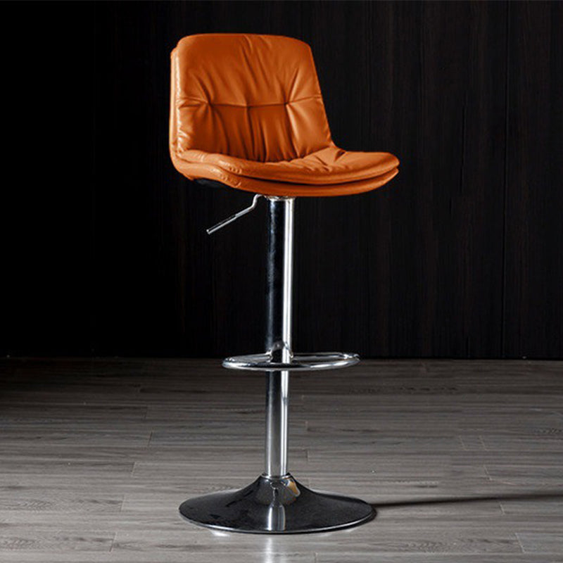 Adjustable Height Leather Footrest Bar Stool Matte Finish 31.49'' Low Back Stool Orange Silver 1 Piece Clearhalo 'Bar Furniture' 'Bar Stools' 'bar_stools' 'furn' 'furn_bar_stools' 'furniture_bar_stools' 'Kitchen & Dining Furniture' 'kitchen&dining_furn' 'kitchen' 'kitchen_furn' Furniture' 4684741