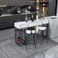 Marble Bistro Bar Desk with Rectangle Table Top White Double Pedestal Table-41.3" H 47.2"L x 15.7"W x 41.3"H White-Black Stone Clearhalo 'Bar Furniture' 'Bar Tables' 'bar_tables' 'furn' 'furn_bar_tables' 'Furniture' 'furniture_bar_tables' 'Kitchen & Dining Furniture' 4684794