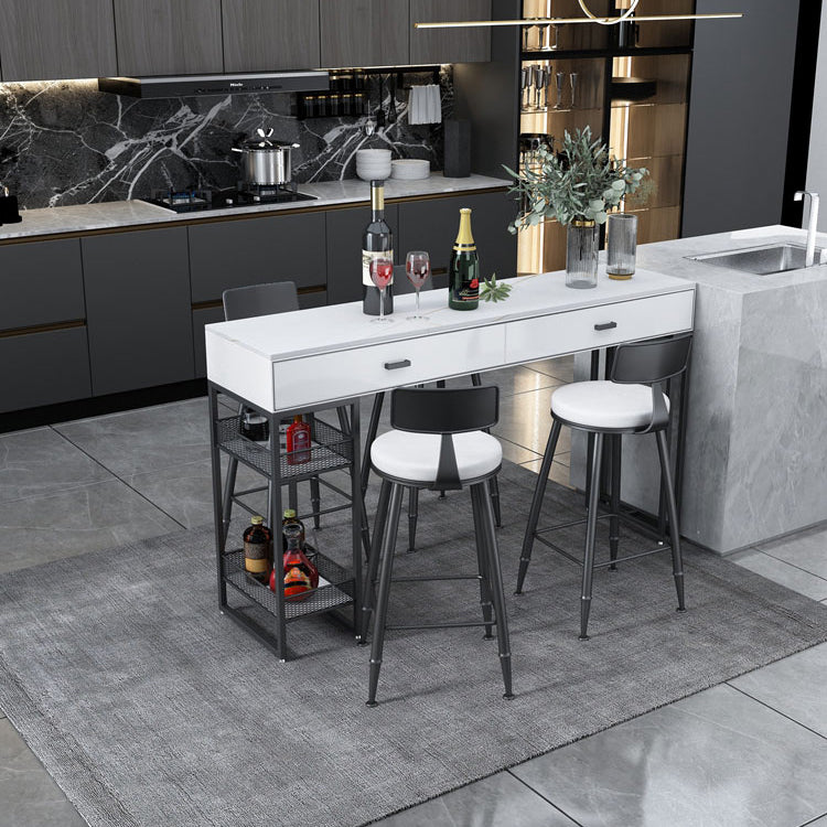 Marble Bistro Bar Desk with Rectangle Table Top White Double Pedestal Table-41.3" H 47.2"L x 15.7"W x 41.3"H White-Black Stone Clearhalo 'Bar Furniture' 'Bar Tables' 'bar_tables' 'furn' 'furn_bar_tables' 'Furniture' 'furniture_bar_tables' 'Kitchen & Dining Furniture' 4684794