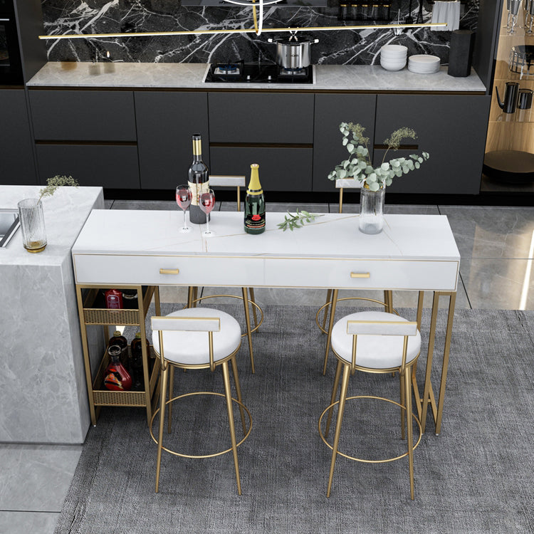 Marble Bistro Bar Desk with Rectangle Table Top White Double Pedestal Table-41.3" H 47.2"L x 15.7"W x 41.3"H White-Gold Stone Clearhalo 'Bar Furniture' 'Bar Tables' 'bar_tables' 'furn' 'furn_bar_tables' 'Furniture' 'furniture_bar_tables' 'Kitchen & Dining Furniture' 4684795