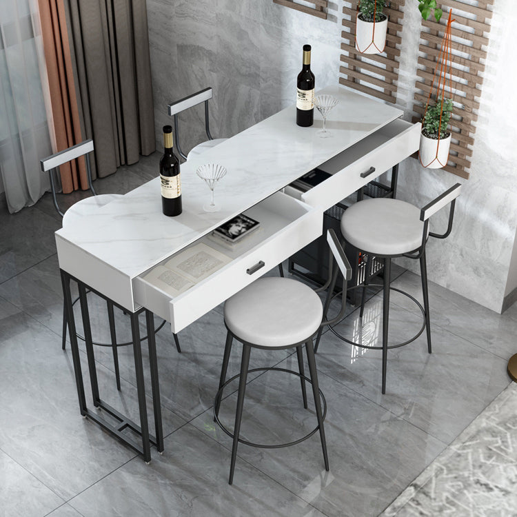 Marble Bistro Bar Desk with Rectangle Table Top White Double Pedestal Table-41.3" H Clearhalo 'Bar Furniture' 'Bar Tables' 'bar_tables' 'furn' 'furn_bar_tables' 'Furniture' 'furniture_bar_tables' 'Kitchen & Dining Furniture' 4684796