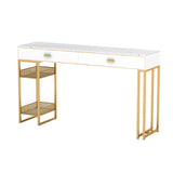 Marble Bistro Bar Desk with Rectangle Table Top White Double Pedestal Table-41.3" H Clearhalo 'Bar Furniture' 'Bar Tables' 'bar_tables' 'furn' 'furn_bar_tables' 'Furniture' 'furniture_bar_tables' 'Kitchen & Dining Furniture' 4684798