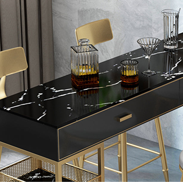 Marble Bistro Bar Desk with Rectangle Table Top White Double Pedestal Table-41.3" H Clearhalo 'Bar Furniture' 'Bar Tables' 'bar_tables' 'furn' 'furn_bar_tables' 'Furniture' 'furniture_bar_tables' 'Kitchen & Dining Furniture' 4684799
