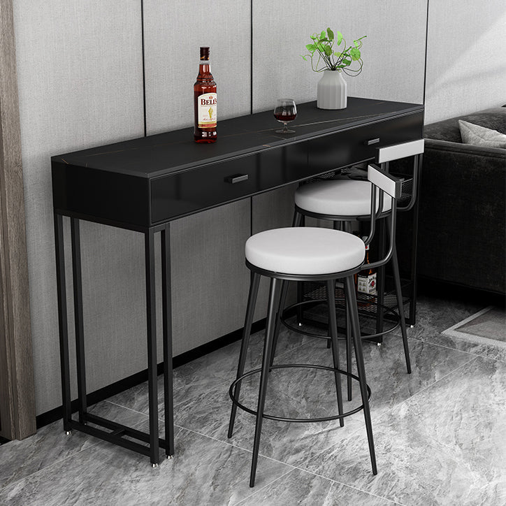 Marble Bistro Bar Desk with Rectangle Table Top White Double Pedestal Table-41.3" H 47.2"L x 15.7"W x 41.3"H Black Stone Clearhalo 'Bar Furniture' 'Bar Tables' 'bar_tables' 'furn' 'furn_bar_tables' 'Furniture' 'furniture_bar_tables' 'Kitchen & Dining Furniture' 4684803