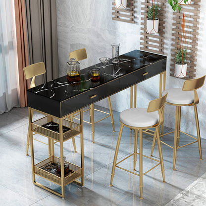 Marble Bistro Bar Desk with Rectangle Table Top White Double Pedestal Table-41.3" H Gold-Black Faux Marble Clearhalo 'Bar Furniture' 'Bar Tables' 'bar_tables' 'furn' 'furn_bar_tables' 'Furniture' 'furniture_bar_tables' 'Kitchen & Dining Furniture' 4684805